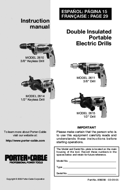 Default 2 Diagram and Parts List for PC2610 Type 1 Porter Cable Boring Machine
